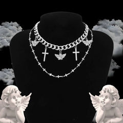 Angel Cross Multi-Strand Necklace