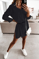 Casual Solid Patchwork Polo Collar One Step Skirt Dresses