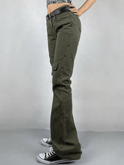 Metal Decor Washed Flare Jeans
