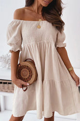 Casual Solid Patchwork Off The Shoulder Princess Dresses(3 Colors)