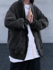 Men'S Vintage Wash Black Zip-Up Hoodie