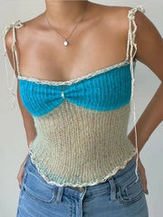 Lace Up Knitted Crop Cami Top