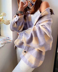 Single-Breasted Plaid Loose Coat