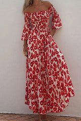 Elegant Floral Pocket Fold Off The Shoulder A Line Dresses