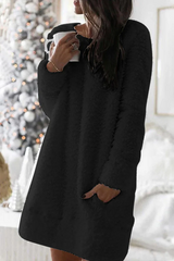 Casual Solid Patchwork Pocket O Neck A Line Dresses