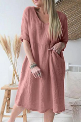 Casual Solid Patchwork V Neck Straight Dresses