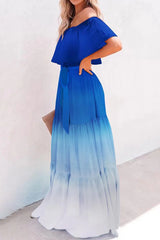 Fashion Gradual Change Flounce Off The Shoulder Cake Skirt Dresses