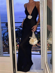 Deep V-Neck Backless Maxi Evening Dress
