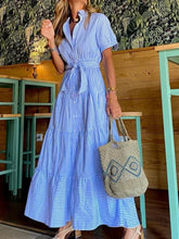 Striped Short Sleeve A-Line Maxi Dresses