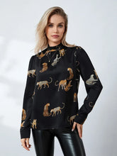 Pydshop Women'S Autumn Blouses Retro Leopard Print Long Sleeve Mock Neck Pullover Tops Ol Business Basic Shirts Party Clubwear