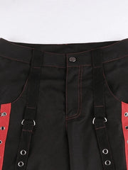 Chain Embellished Strap Straight Leg Pants