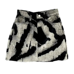 Tie-Dyed Vintage Print Denim Skirt