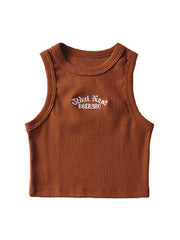 Letter Embroidery Ribbed Cropped Tank Top