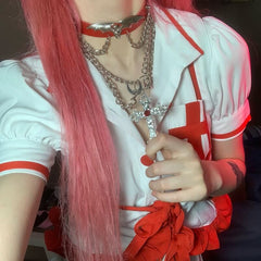 Y2K Red Diamond Cross Necklace