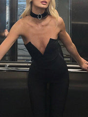 Strapless Flare Leg Black Jumpsuit