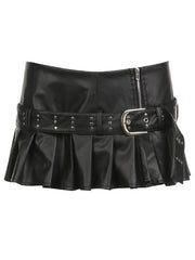Punk Charm Rivet Belt Mini Skirt