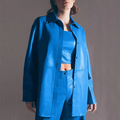 Long Sleeve Pointed Collar Shirt - Royal Blue