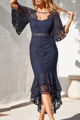 Casual Solid Lace O Neck Trumpet Mermaid Dresses(3 Colors)