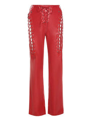 Cut-Out Lace Up Pu Pants