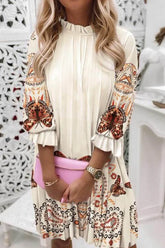 Casual Print Patchwork O Neck Straight Dresses(5 Colors)