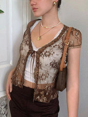 Sheer Mesh Lace Crop Top