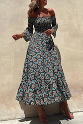 Elegant Print Patchwork Off The Shoulder Irregular Dress Dresses