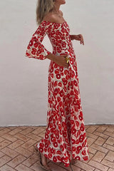Elegant Floral Pocket Fold Off The Shoulder A Line Dresses