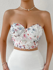 Back To College Strapless Summer Butterfly Crop Corset Top Women Fashion 2022 White Backless Sexy Tube Tank Tops Party Corsets Elegant