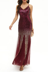 Sexy Formal Gradual Change Sequins V Neck Evening Dress Dresses