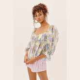 Pydshop 2023 Summer Beach Style Holiday Floral Woman Shirts Beach Vocation Ladies Mini Blouse Top