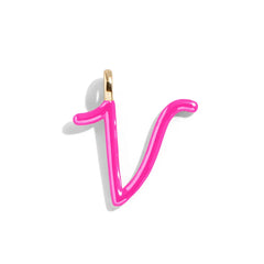 Custom Hot Pink Enamel Script Letter Charm - V
