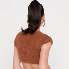 Short Sleeve Ribbed Crop Cardigan - Camel