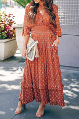 Elegant College Print Pocket V Neck A Line Dresses