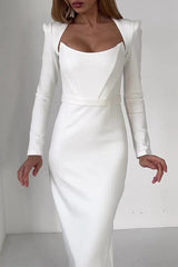 Celebrities Elegant Solid Backless Square Collar Evening Dress Dresses