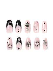 24Pcs Rhinestone Cosmos Star Press On Nails