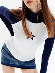 Star Print Turtleneck Long Sleeve Top