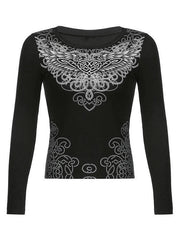 Long Sleeve Heart Pattern Print Tee