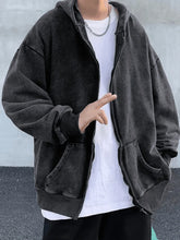 Men'S Vintage Wash Black Zip-Up Hoodie