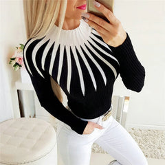 2021 Autumn Winter Basic Turtleneck Knitting Long Sleeve Sweaters Women'S Stripe Pullovers Fashion Minimalist Cheap Tops