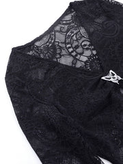 Split Lace Cropped Long Sleeve Blouse