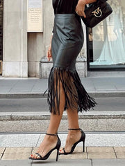 Pu Tassels Patchwork Skirt
