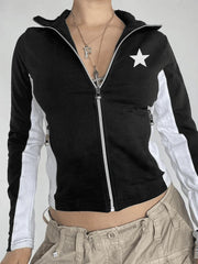 Contrast Star Print Zip-Up Jacket