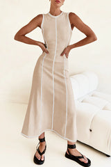 Casual Striped Contrast Weave O Neck Sleeveless Dresses