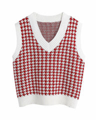 V Neck Houndstooth Sweater Vest