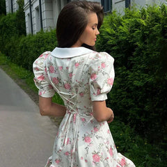 Printed Puff Sleeve Ruffle Mini Dress
