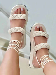 Braided Double Strap Lace-Up Sandals