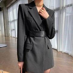 Chic Slim Fit Suit Dress With Blazer & Belt