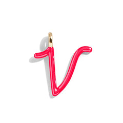 Custom Cherry Red Enamel Script Letter Charm - V
