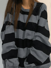 Vintage Striped Fleece Lined Pullover Sweatshirt