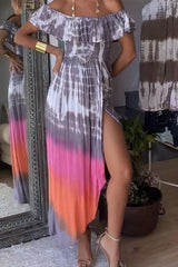 Street College Tie Dye Printing Off The Shoulder Printed Dress Dresses